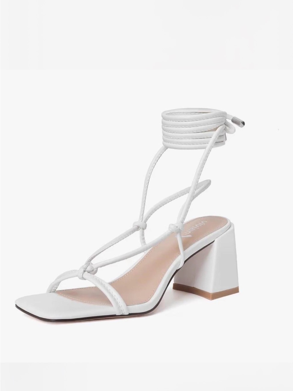 Vivian White Lace-Up Block Heel Sandals resort wear classic 8